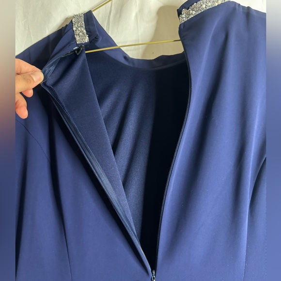 Women Long Sleeve Formal Modest Maxi NAVY BLUE DRESS Size 42 - Picture 9 of 9